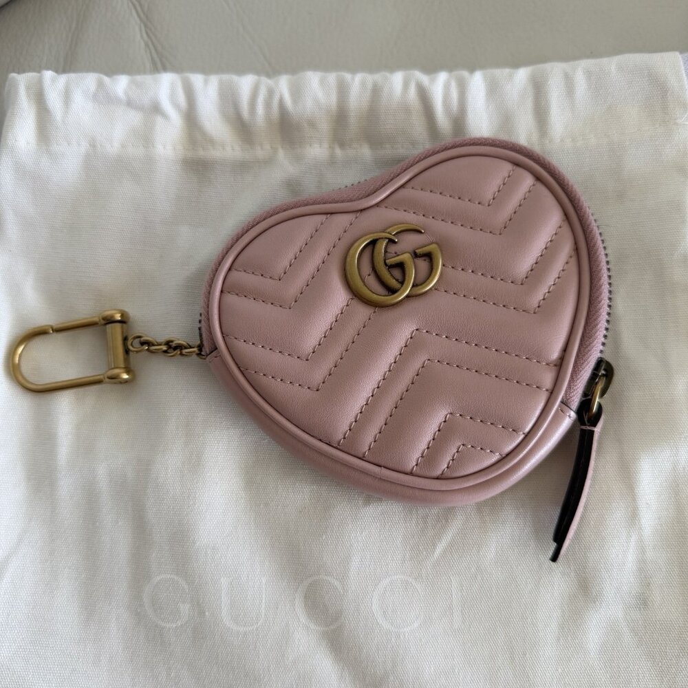 NEW GUCCI GG Marmont Heart-shaped Coin Purse Wallet Pink - Picture 5 of 10